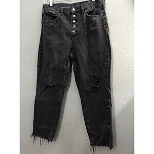 Free People Jeans Women's 30 Faded Black High Rise Button Fly Distressed Raw Hem